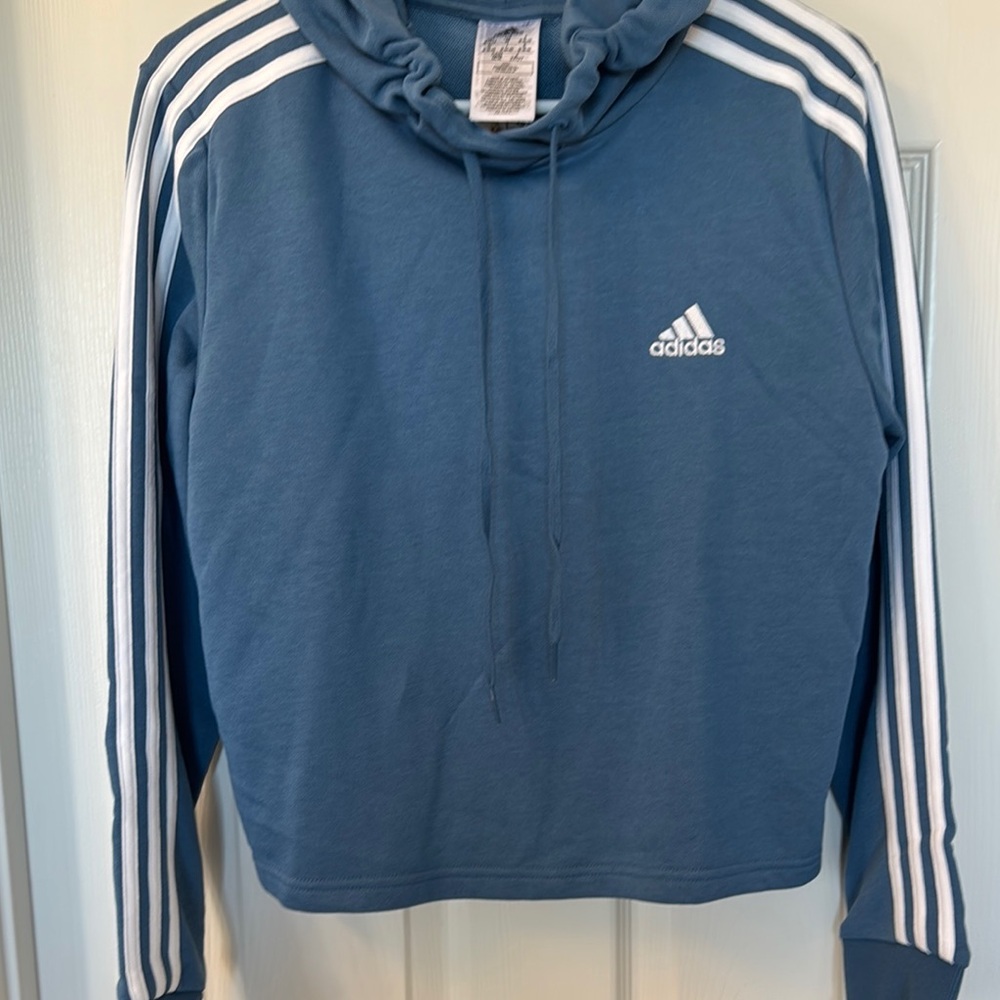 Adidas Blue Hoodie with White Stripes - Picture 3 of 5